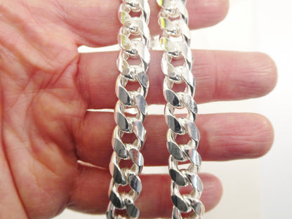 Real 10.5MM 925 Sterling Silver Men Miami Semi Solid Link Chain Box Lock Clasp