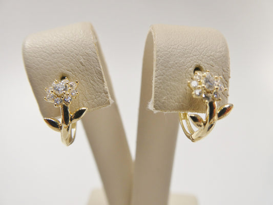 real 10k solid yellow gold flower hoop huggie earring