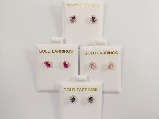 10k real solid yellow gold screw back children earring birth stone oval shape
