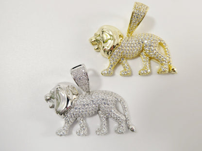 Real 925 Sterling Silver Full Stone Setting Large Lion Pendent