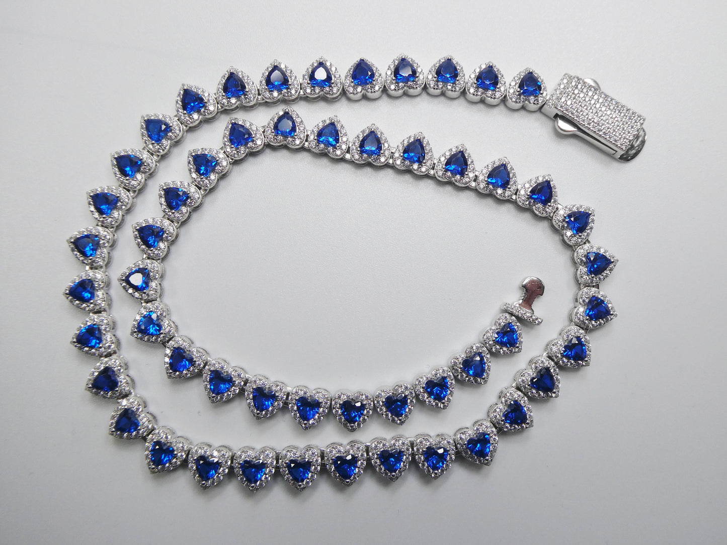 real  925 sterling silver heart sapphire stone color necklace