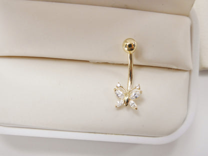 14k Real Solid Yellow Gold Butterfly Belly Button Ring Piercing
