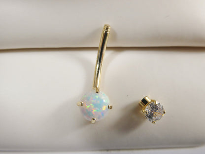14k Real Solid Yellow Gold Opal Belly Button Ring piercing
