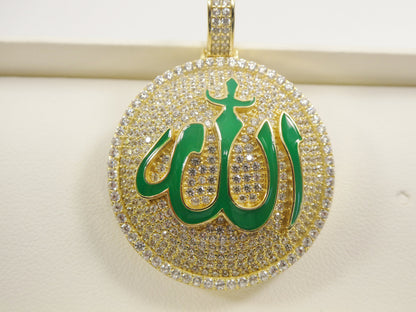 Real Sterling Silver Allah Muslim Pendent Full Ice Stone Charm