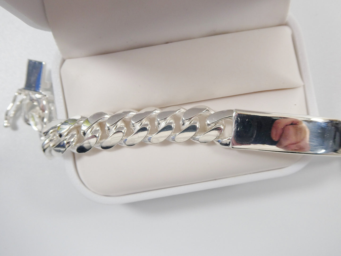 9 inch real 925 sterling silver heavy solid curb men ID bracelet
