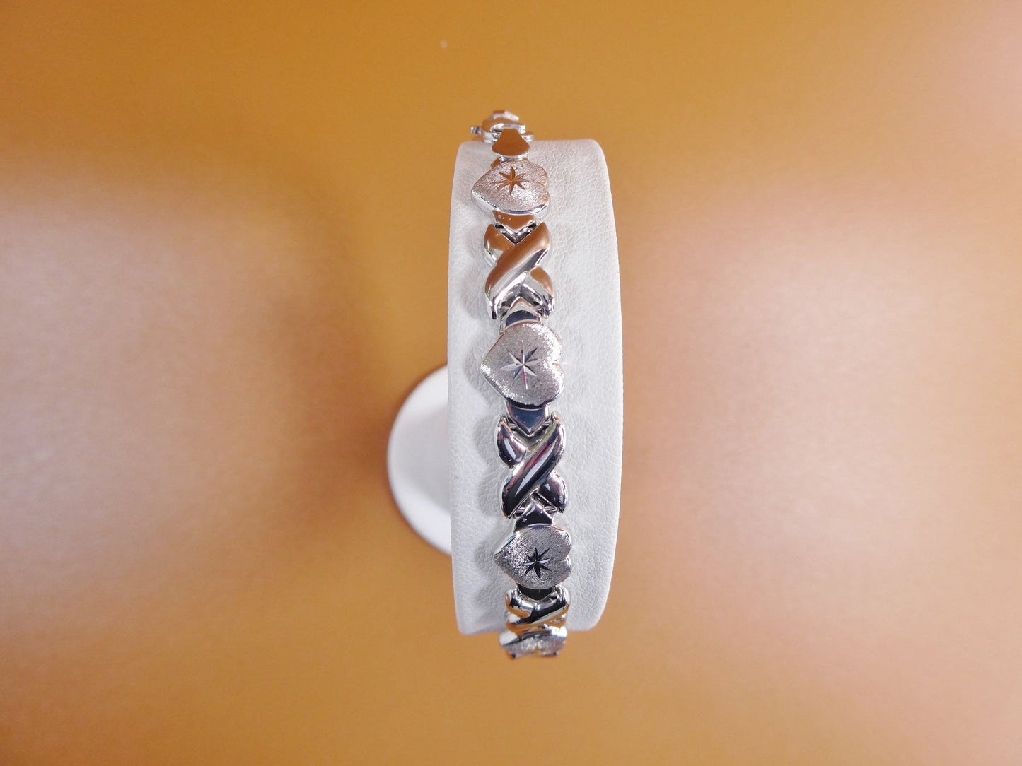 8 inch xoxo heart stampato bracelet 14k white gold color finish over real 925 sterling silver