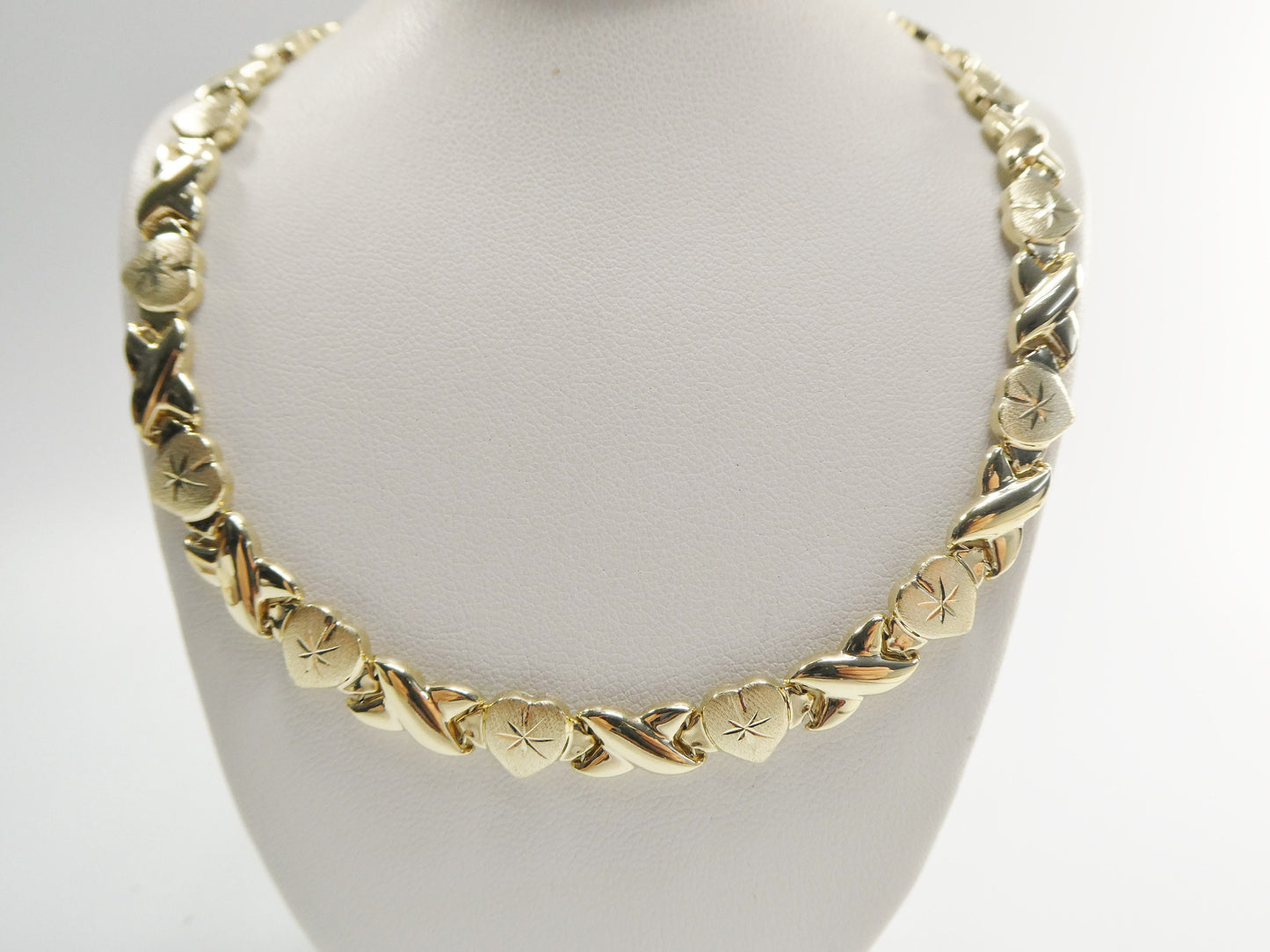 10k Yellow Gold X and Heart Bracelet - Two Tone Stampato Design