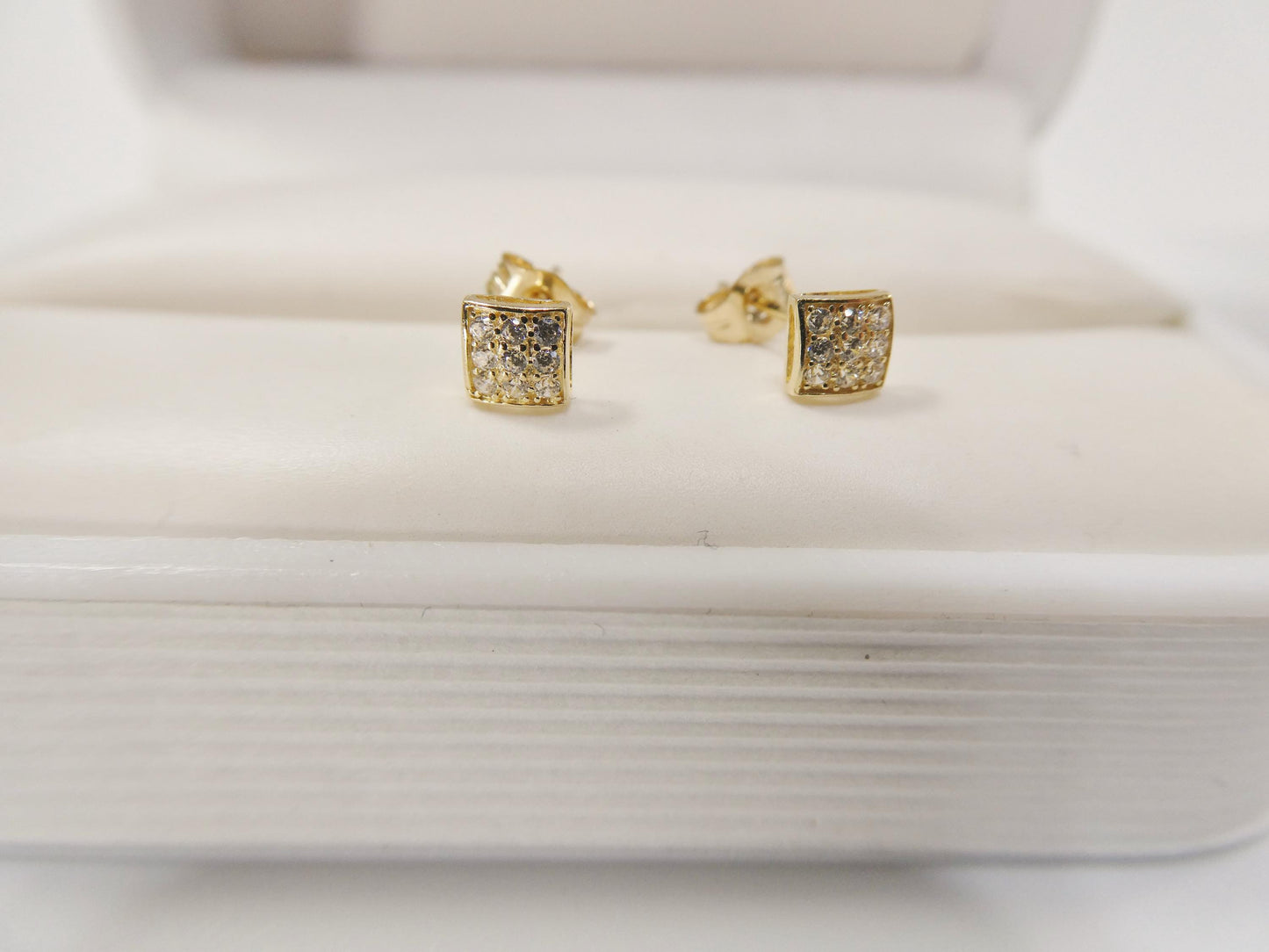 real 10k solid yellow gold puff square push post stud earrings