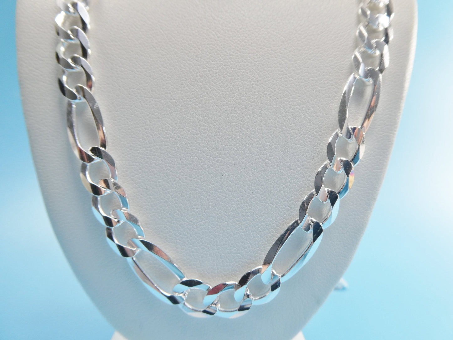 real 925 sterling silver 7.5mm Italian concave figaro solid chain lobster lock clasp