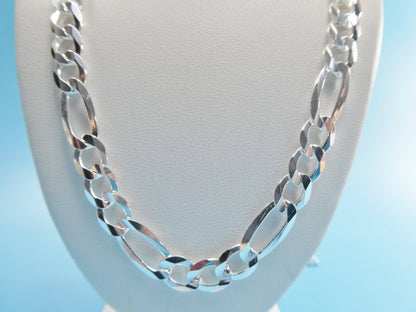 Real 925 Sterling Silver 7.5mm Italian Concave Figaro Solid Chain Lobster Lock Clasp