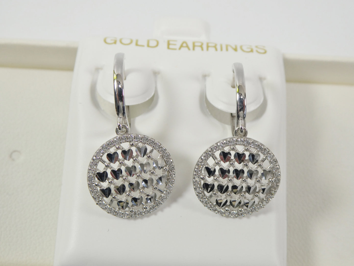 10k real solid yellow gold circle drop all tiny heart huggie earrings