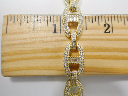 Real 925 Sterling Silver Mariner Link Full Stone Micro Setting Bracelet