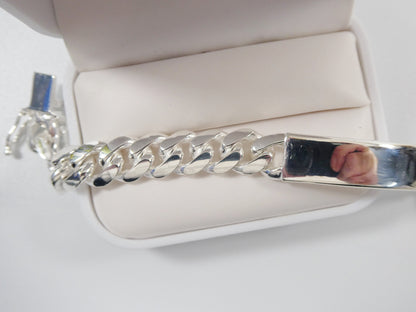 9 Inch Real 925 Sterling Silver Heavy Solid Curb Men ID Bracelet