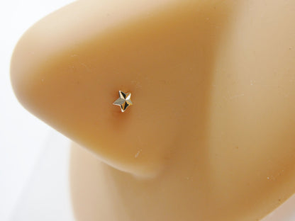 14k Real Solid Yellow Gold Twist Diamond Cut Star Stud Nose Ring