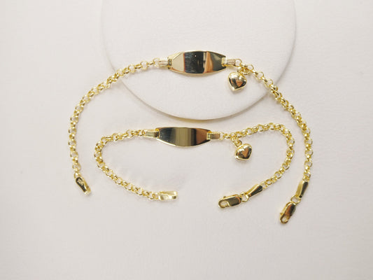 real 10k solid yellow gold 5.5/ 6.5 inch children/women heart dangling bracelet