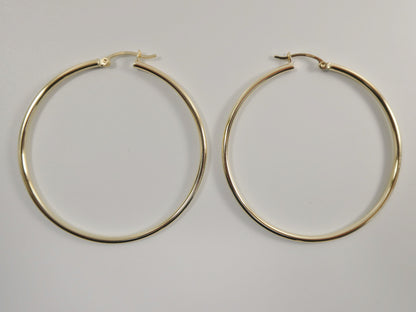 Real 10k Solid Yellow Gold Plain High Polish 50mm Hoop Earrings