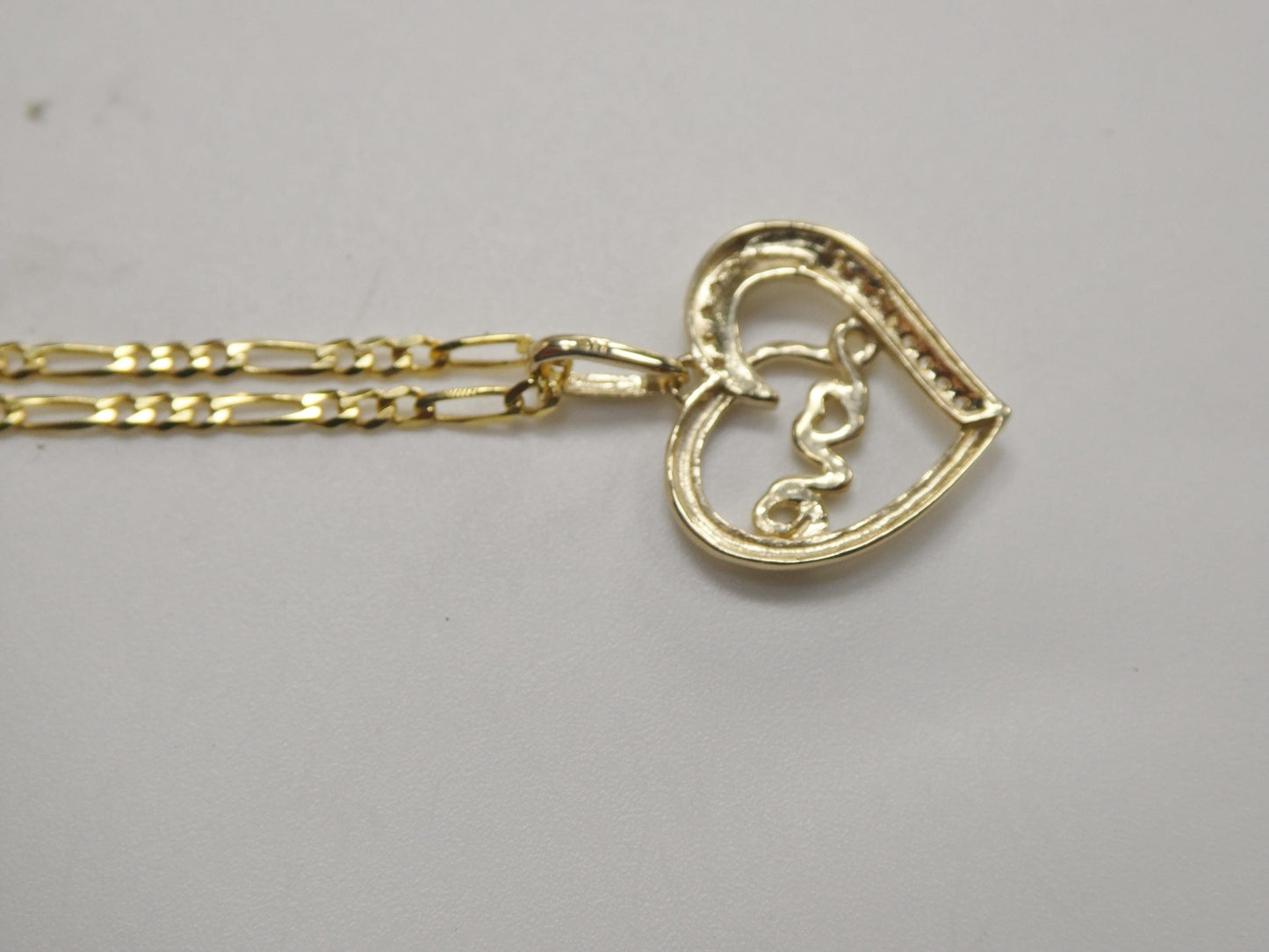 10k Yellow Gold Figaro Chain Necklace with Love Heart Pendant