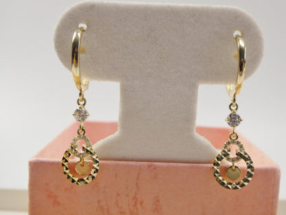 10k Real Solid Yellow Gold Circle Drop Huggie Earrings
