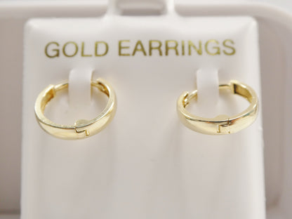 Real 10k Solid Yellow Gold 12mm High Polish Plain Hoop Huggie Earrings