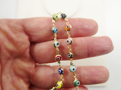 Real 14k Sold Yellow Gold 6 Inch Evil Eye Multi Color Adjustable Baby Bracelet