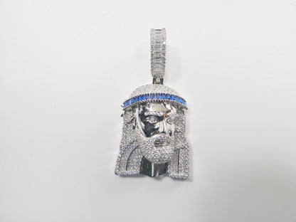 Real 925 Sterling Silver 22 Inch Flat Chain and Large Jesus Head Pendent Charm