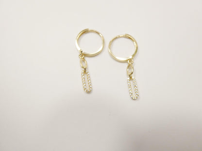 Real 10k Solid Yellow Gold Paperclip Dropping Earrings