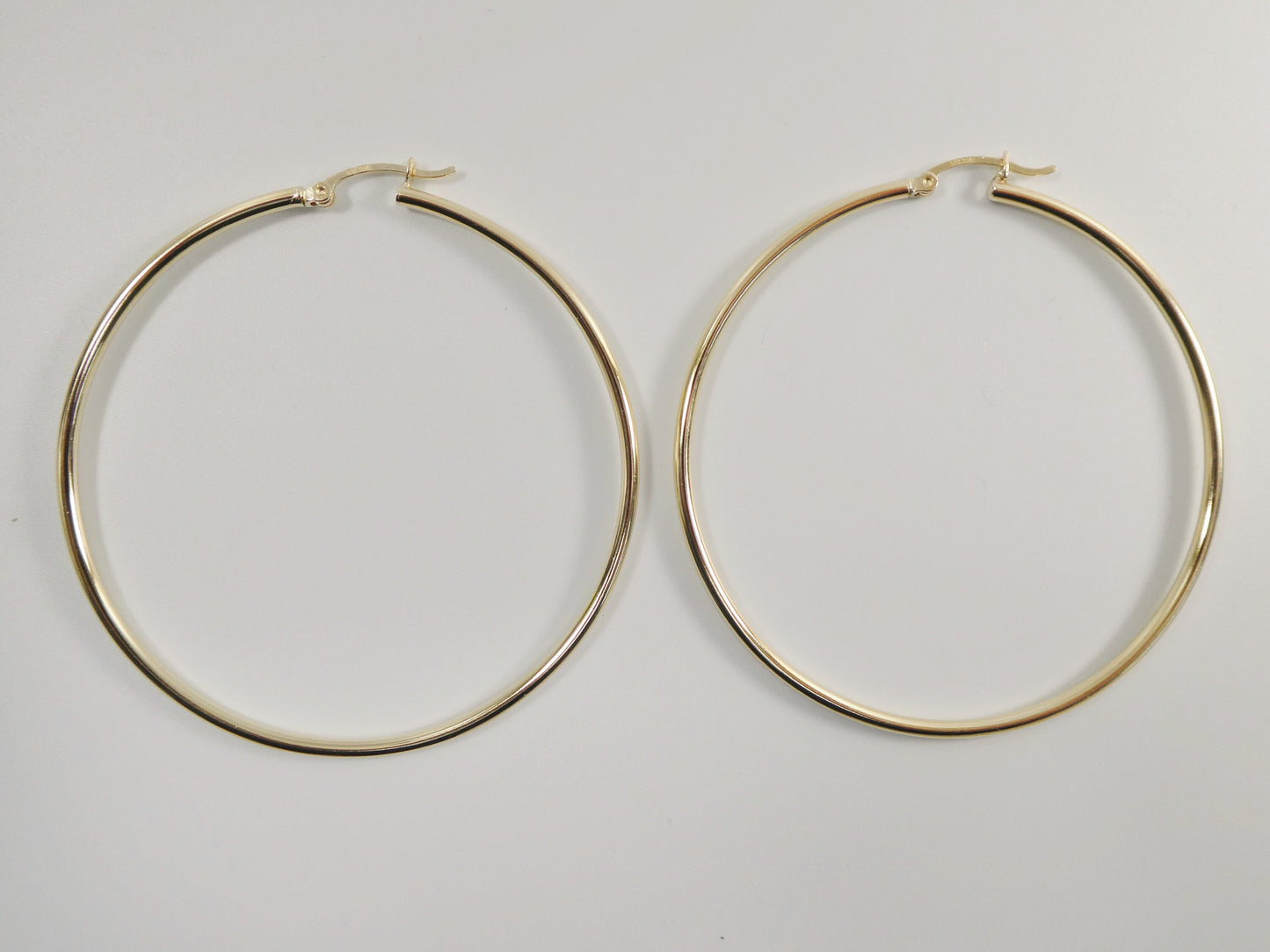 real 10k solid yellow gold plain high polish 60mm hoop earrings