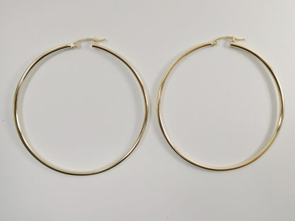 Real 10k Solid Yellow Gold Plain High Polish 60mm Hoop Earrings