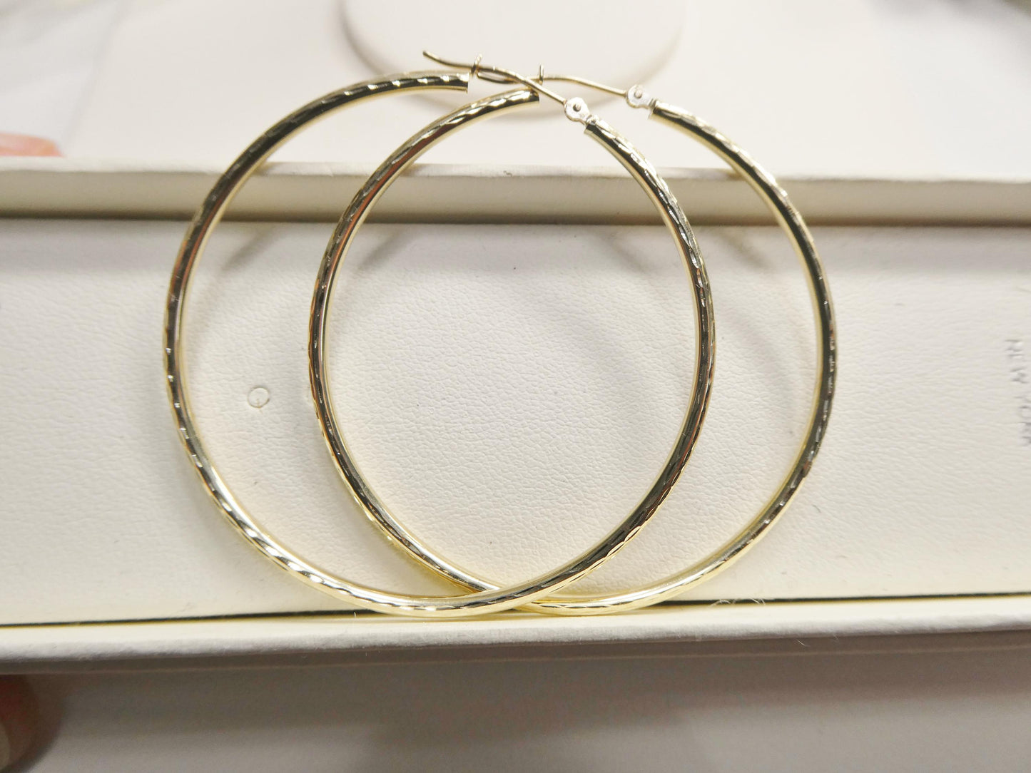 real 10k solid yellow gold diamond cut 50mm hoop earrings