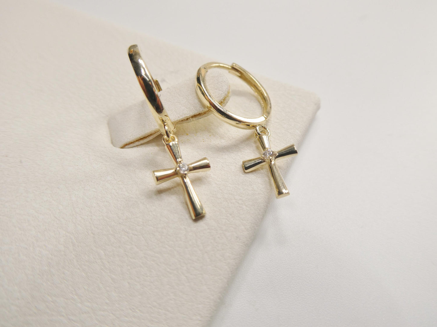 real 10k solid yellow gold cross dropping designer earrings