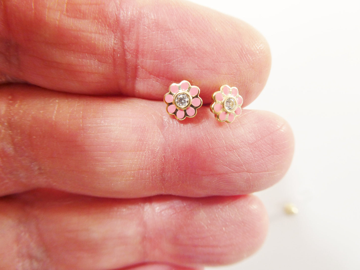 10k real solid gold kids enamel flower screw post earrings