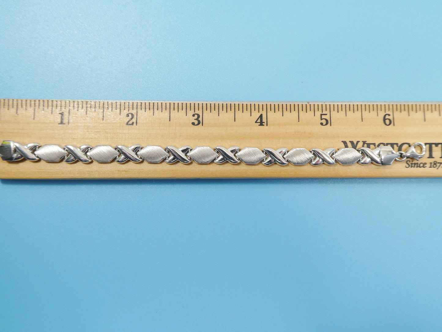 6.5 inch xoxo satin stampato bracelet 14k white gold color finish over real 925 sterling silver