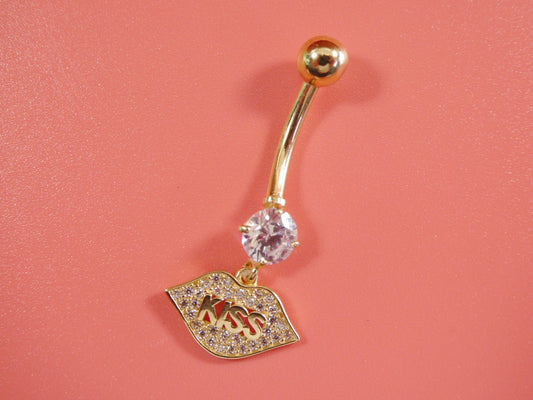 14k real solid yellow gold dangling logo kiss lips belly button ring piercing