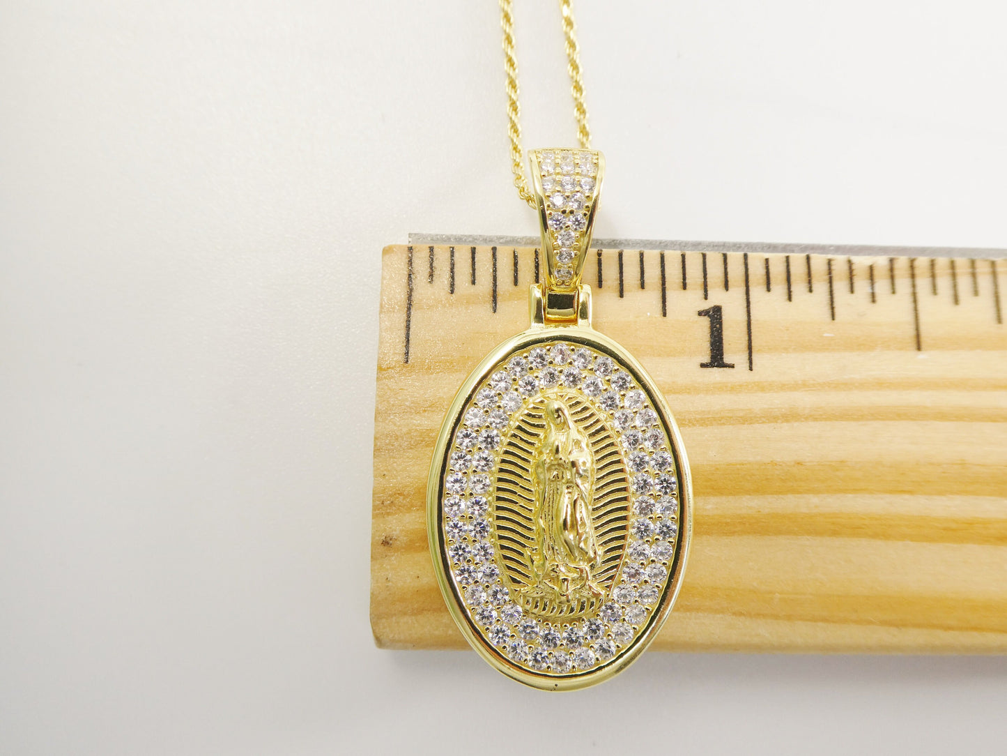 Sterling Silver Guadalupe Pendant Necklace: 14k Gold/Silver, 18 inch