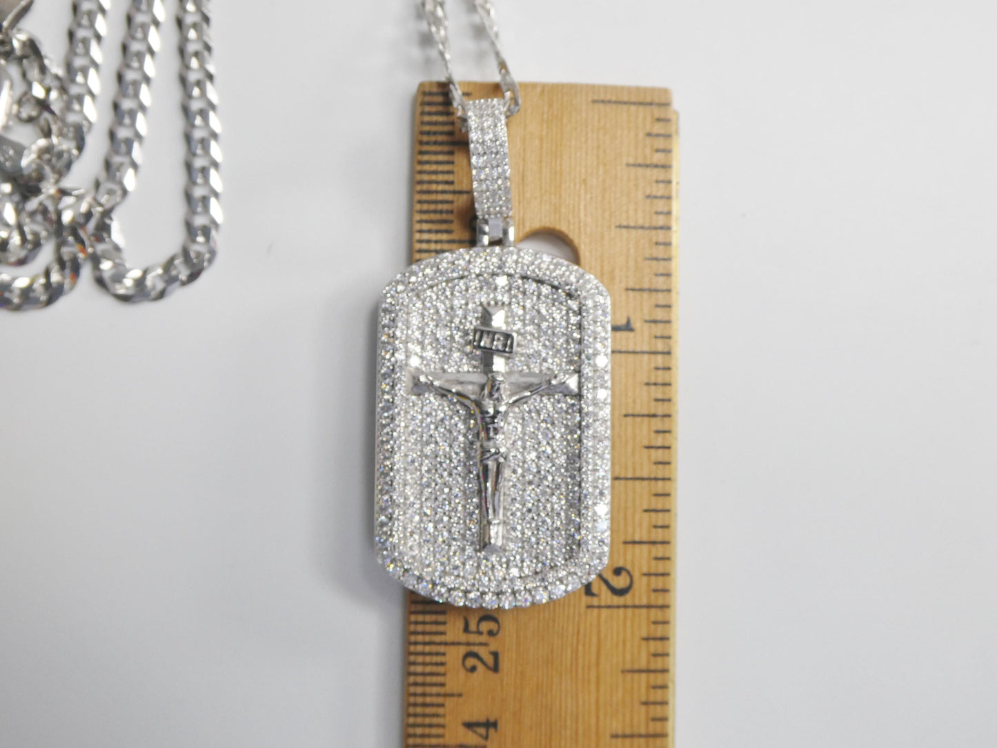real 925 sterling silver 22 inch flat chain and moissanite cross medallion pendent charm