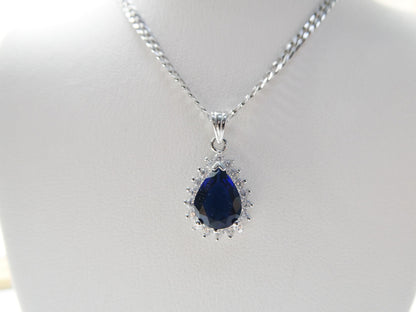 Real 925 Sterling Silver 18 Inch Flat Chain and Genuine <ystic Teardrop Pendent Charm
