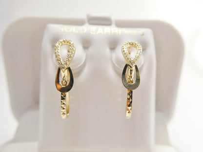 Real 10k Solid Yellow Gold Designer Teardrop Hoop Huggie Earrings