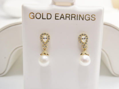 Real 10k Solid Yellow Gold Cultured Freshwater Pearl Push Post Earrings