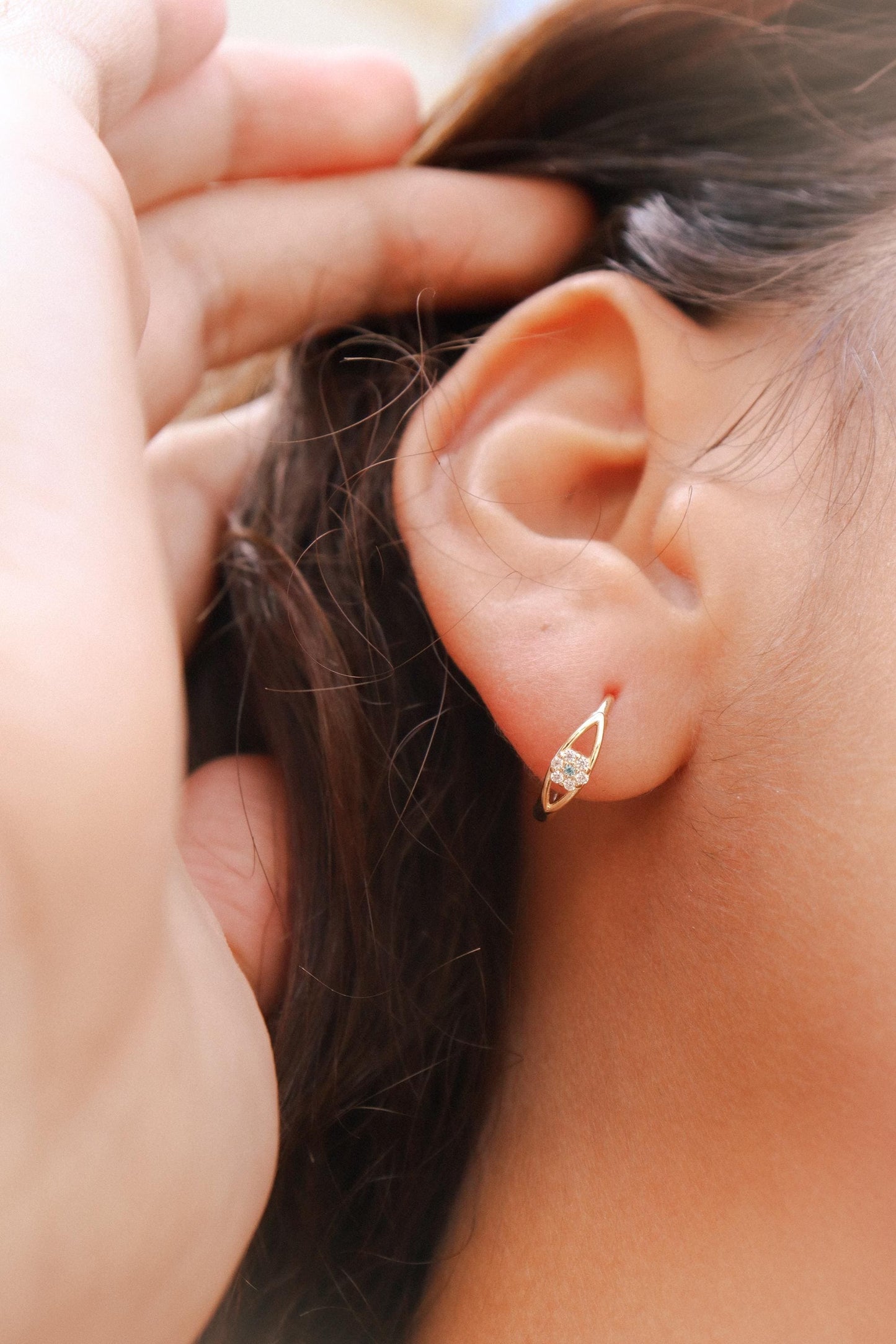 real 10k solid yellow gold evil eye hoop huggie earrings