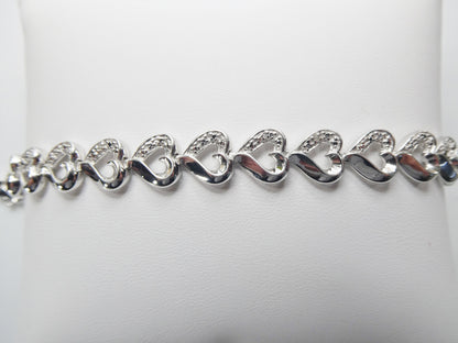 Real  925 Sterling Silver Heart Diamond Bracelet