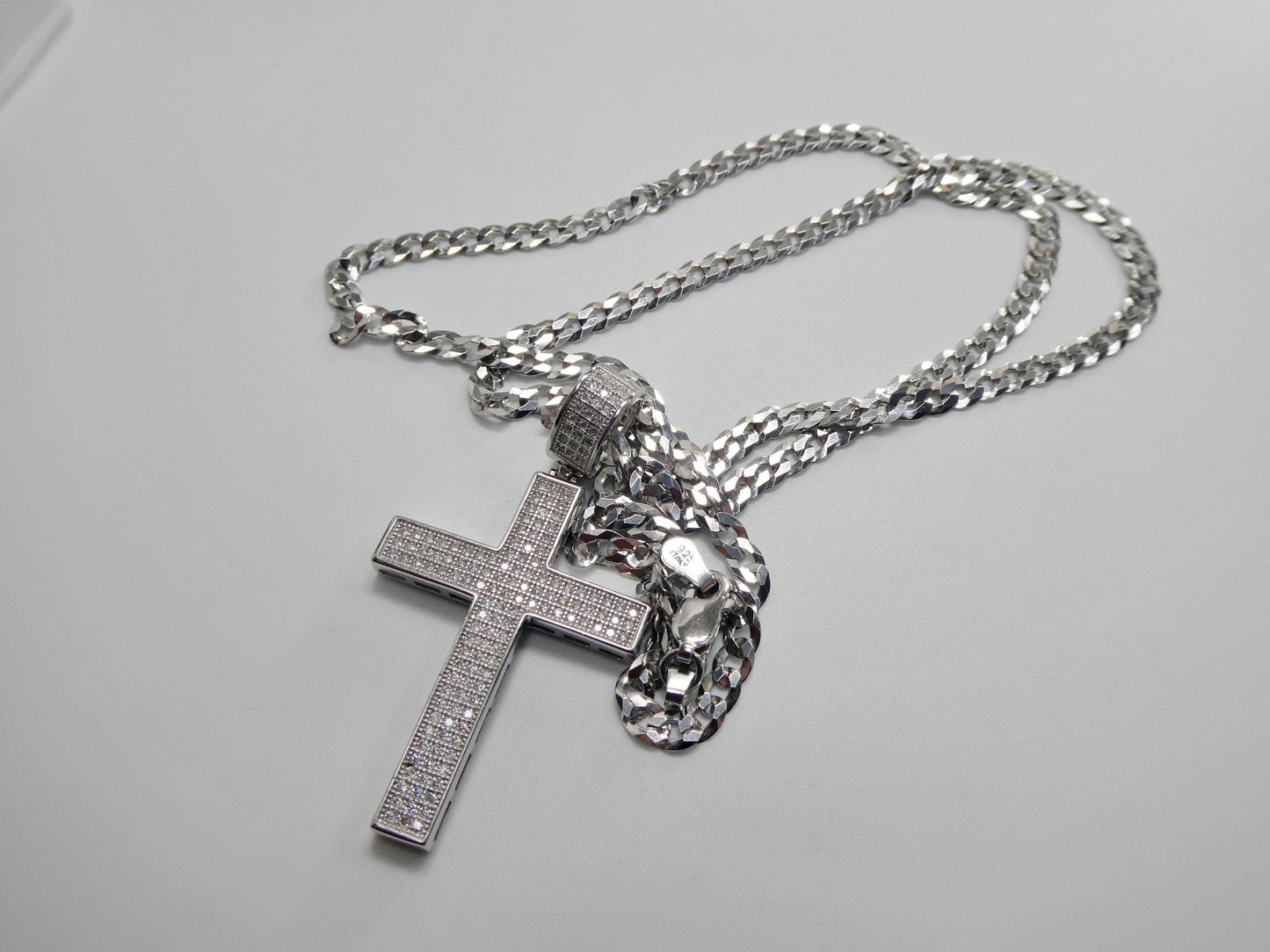 real 925 sterling silver 22 inch flat chain and moissanite cross pendent charm
