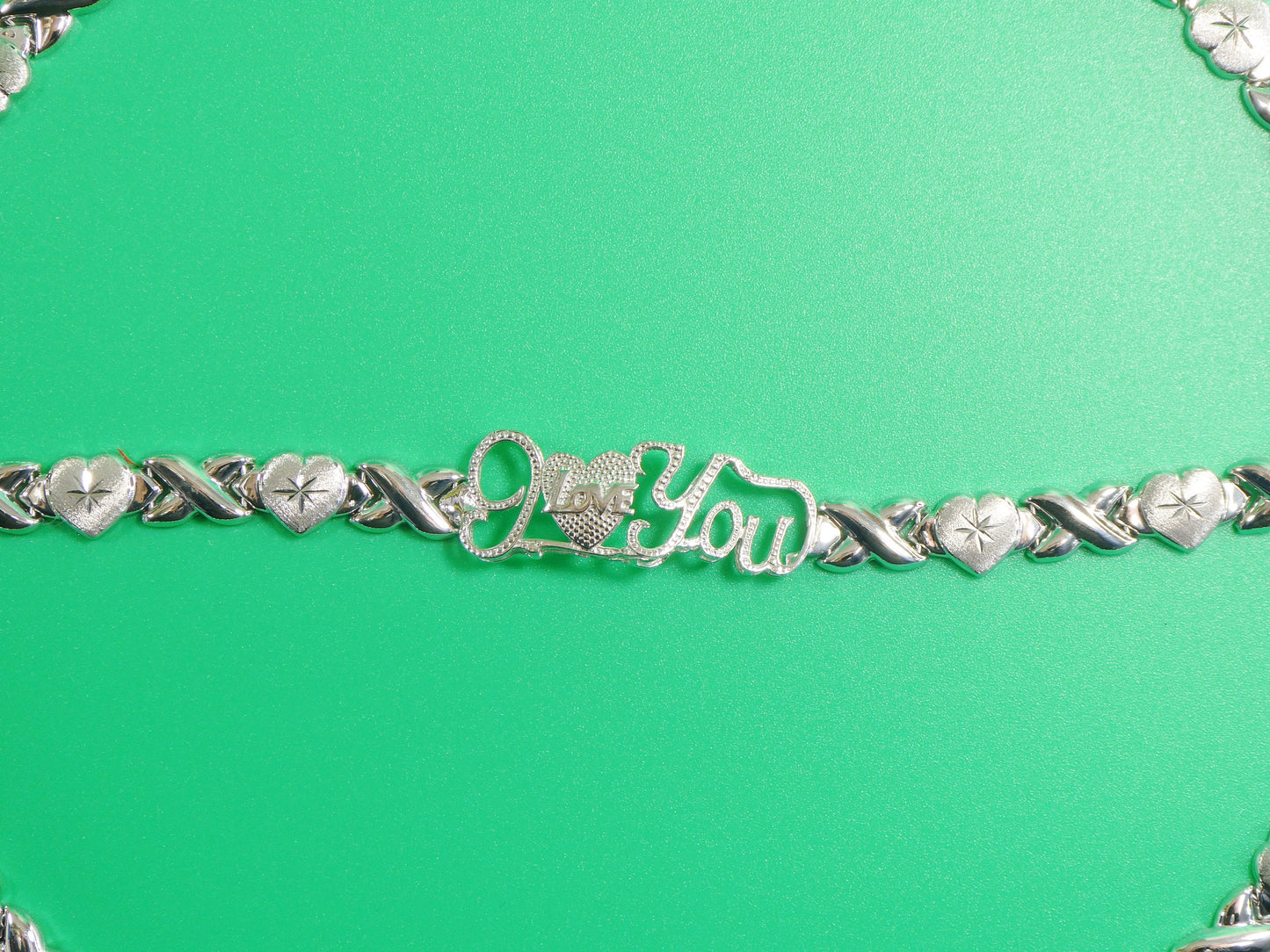 Sterling Silver XOXO Necklace Bracelet Set - 14k White Gold Tone
