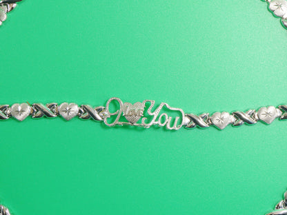 Sterling Silver XOXO Necklace Bracelet Set - 14k White Gold Tone