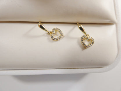 Real 10k Solid Yellow Gold Push Post Heart Dropping Stud Earrings