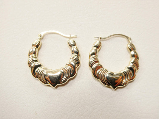 14k real solid yellow gold small heart hoop design earrings