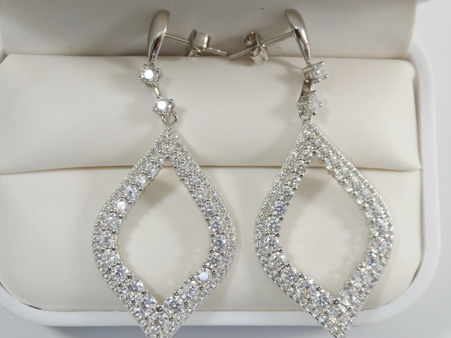 real 925 sterling silver micro pave setting 14k white gold color finish drop earrings