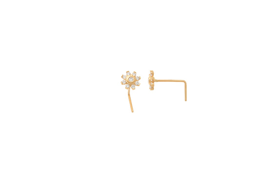 14k real solid yellow gold L SHAPE flower stud nose ring