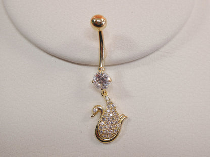 14k Real Solid Yellow Gold Dangling Duck Belly Button Ring Piercing
