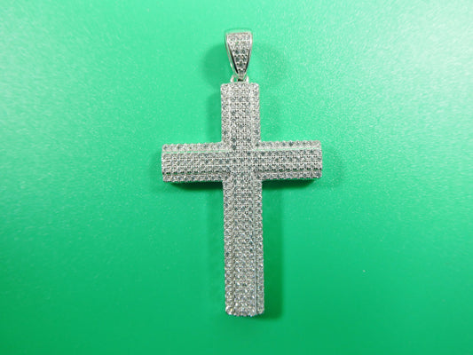 14k White Gold Color Tone Chain and Large Cross Charm Pendent Over Real 925 Sterling Silver
