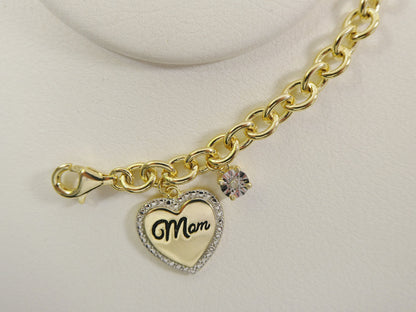 Real 7 Inch 925 Sterling Silver Cable Mom Heart Bracelet
